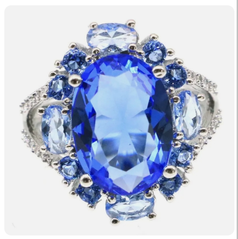 New size 6 blue violet topaz cz sterling silver ring